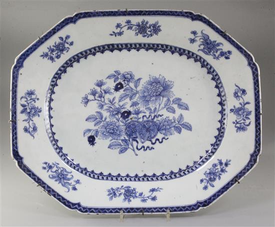 A pair of Chinese export blue and white canted rectangular meat platters, Qianlong period, length 45cm
